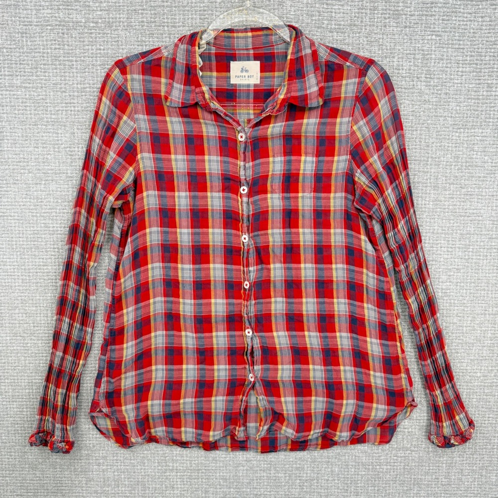 Paper Boy Shirts Womens Red Plaid Long‎ Sleeve Button Up Shirt Size S